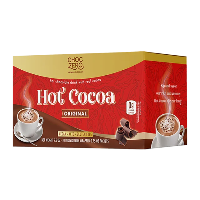 Sugar-free protein hot chocolate made with ChocZero cocoa and PEScience protein, topped with marshmallows