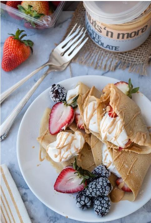 Nuts 'n More White Chocolate Peanut Butter Crepes - high-protein recipe with Nuts 'n More from Top Nutrition & Fitness Canada