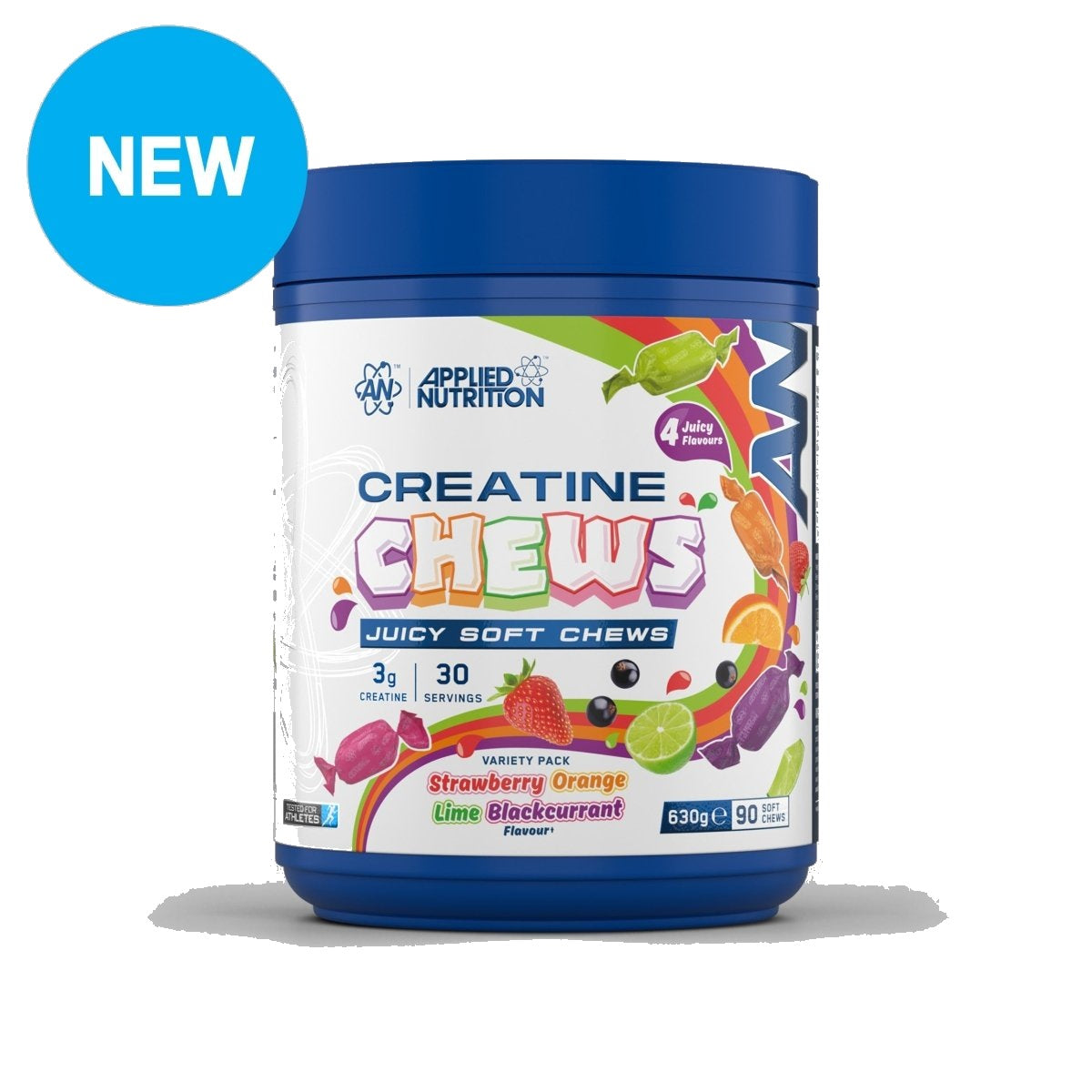 Applied Nutrition Creatine Chews Variety Pack tub — chewable creatine monohydrate, 90 soft chews, 30 servings in Canada