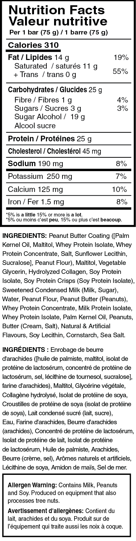 Mammoth GF 25g Protein Bar Nutrition Facts label