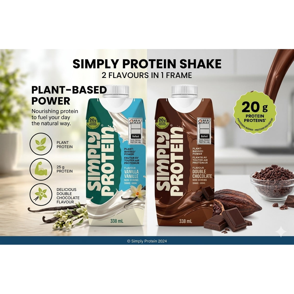 SimplyProtein Plant Protein+ Shake in Creamy Vanilla and Rich Chocolate, plant-based with 20 g protein per 330 ml