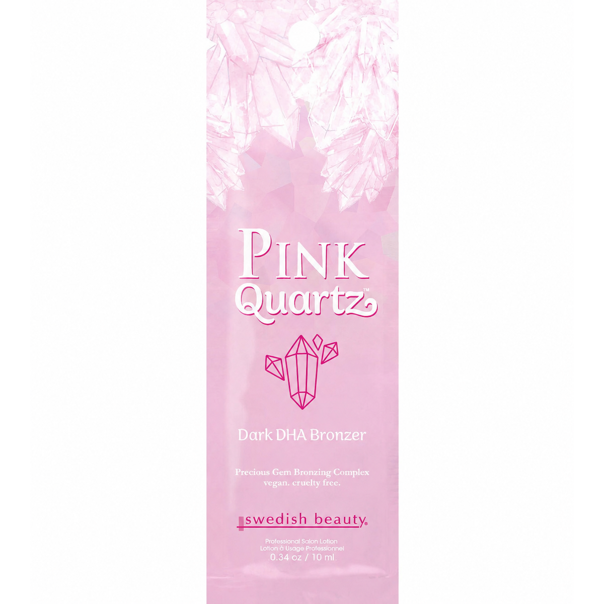 Swedish Beauty Pink Quartz Dark DHA Bronzer single-use tanning sachet, 0.34 oz pink foil packet