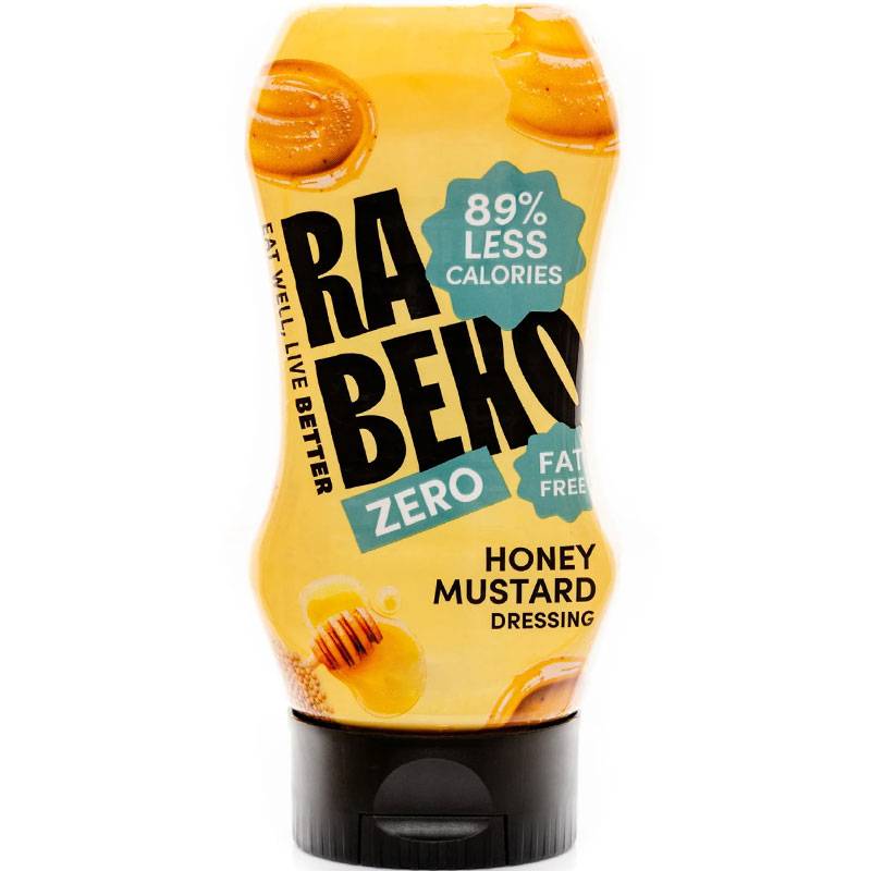 Rabeko Zero Honey Mustard Dressing squeeze bottle — fat free with 89% fewer calories, low cal sauce