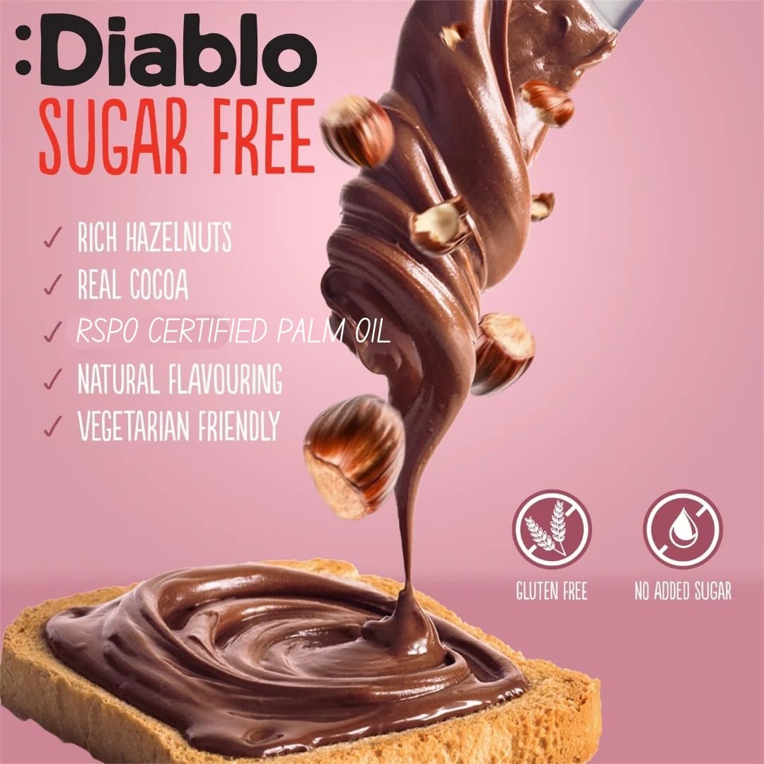 Diablo Sugar Free Hazelnut & Chocolate Spread (1 jar)
