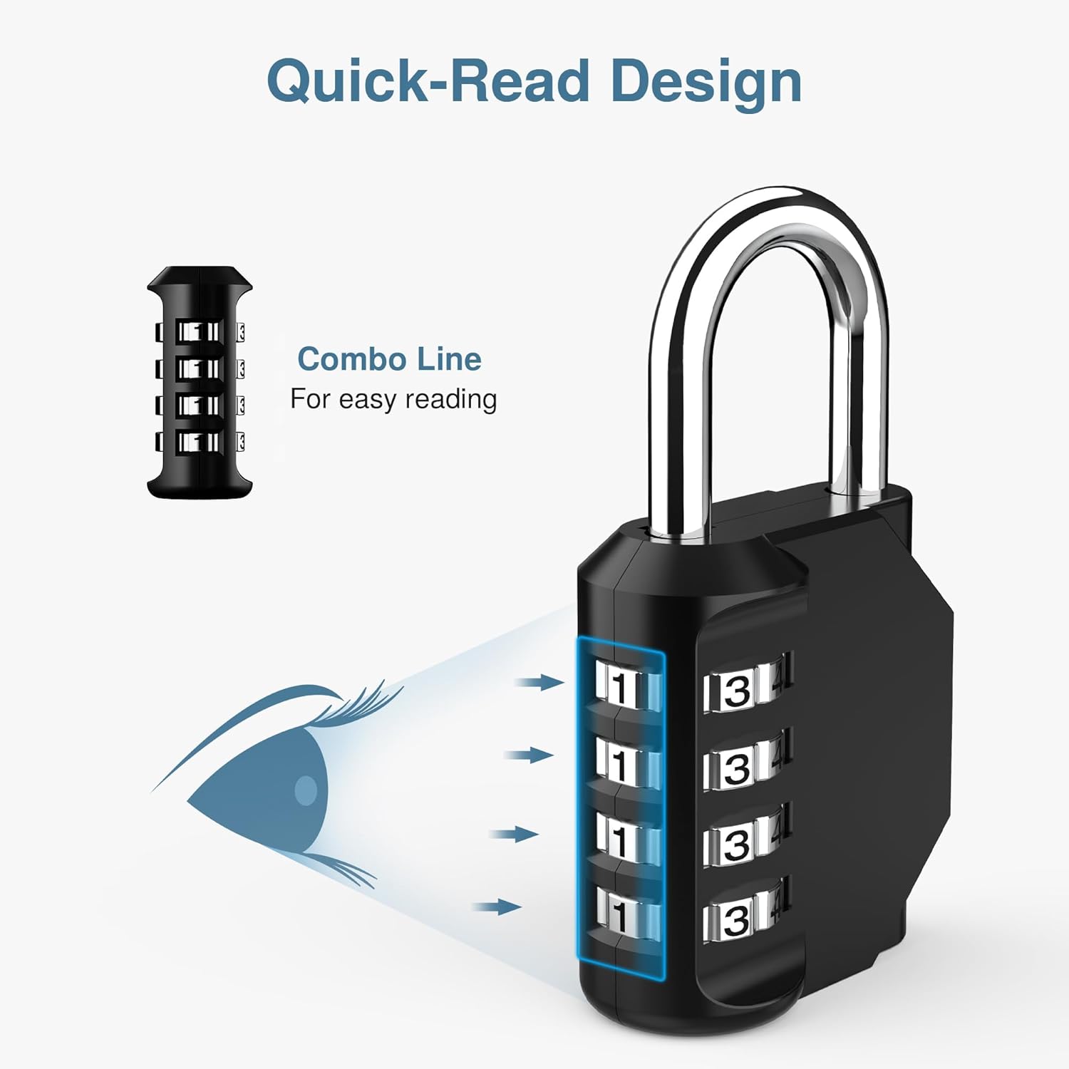 Sunsay 4-Digit Combination Padlock — quick-read combo line on black lock for easy dial reading
