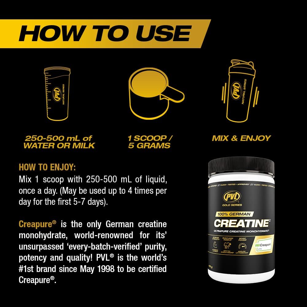 PVL 100% German Creatine Creapure® Monohydrate (410g - 82 servings) — micronized creatine monohydrate powder (view 2)