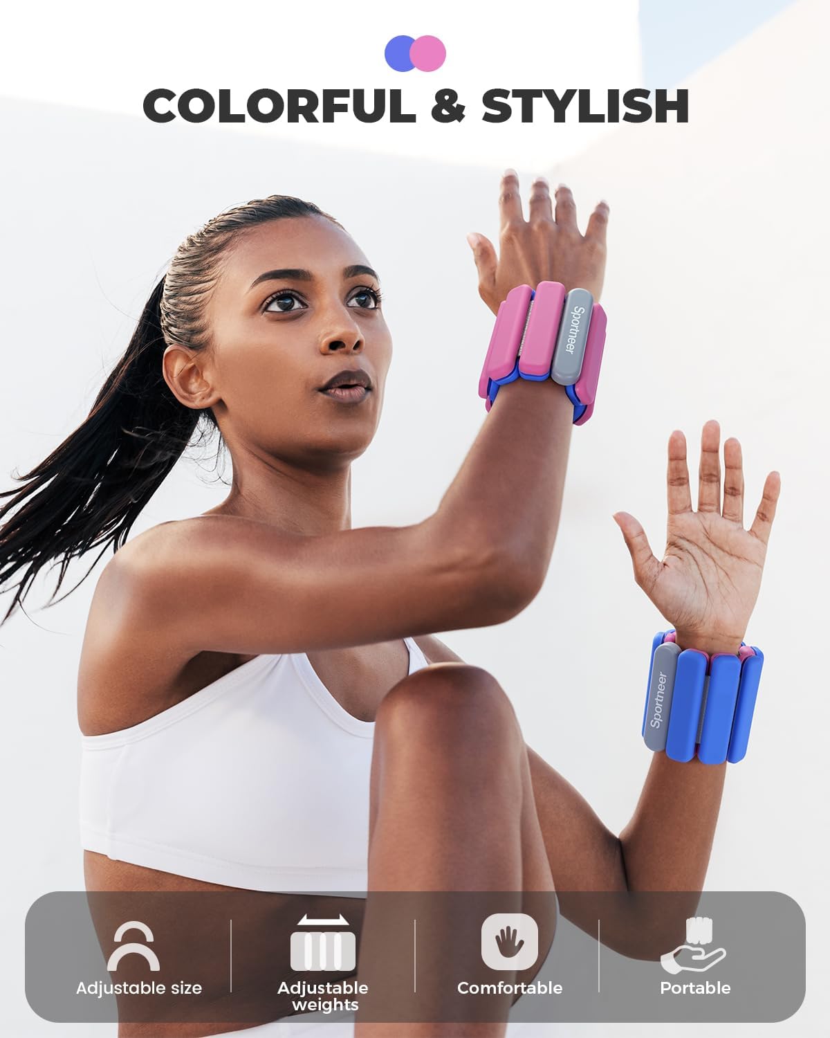 Sportneer wrist and ankle weights pair with adjustable woven Velcro straps for low-impact resistance