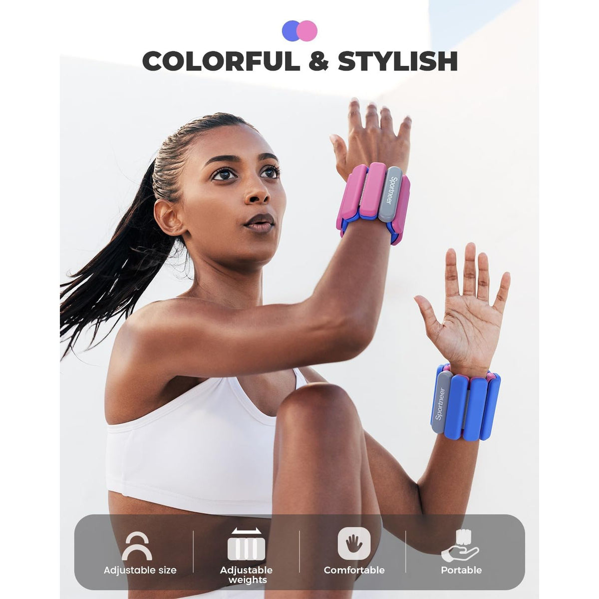 Sportneer wrist and ankle weights pair with adjustable woven Velcro straps for low-impact resistance