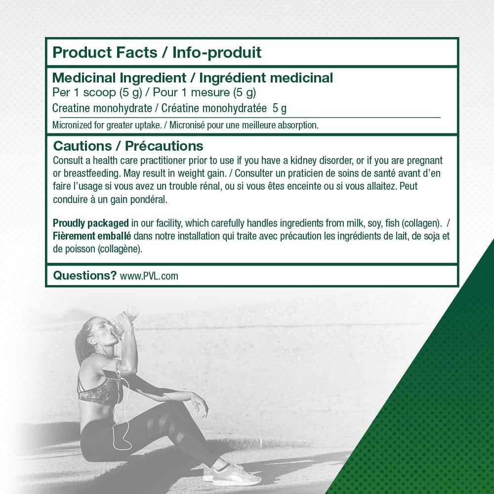 PVL 100% Pure Creatine Monohydrate — Micronized, Pharmaceutical-Grade, Unflavoured (1000g / 200 Servings) — micronized creatine monohydrate powder (view 2)