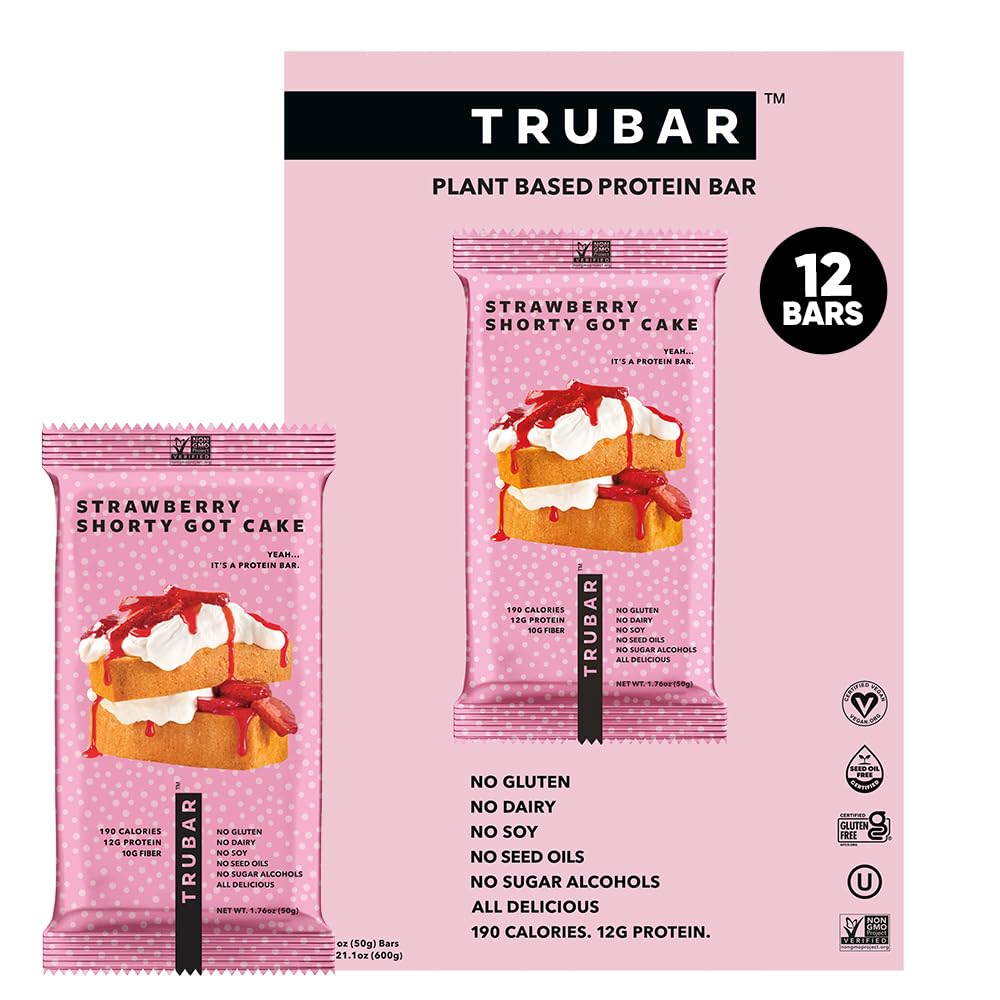TRUBAR Vegan Protein Bar (1 box of 12 bars) — Strawberry Shorty Got Cake