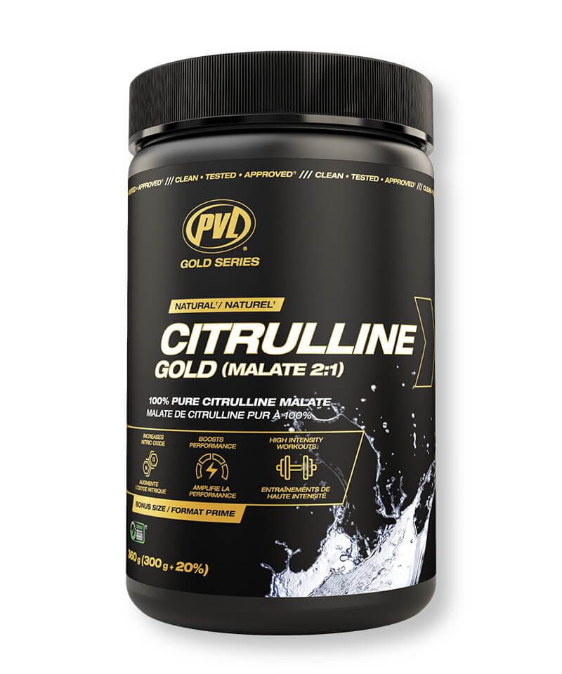 PVL 100% Pure Citrulline Malate front of tub — 360 g unflavored, Gold Series Malate 2:1 in Canada