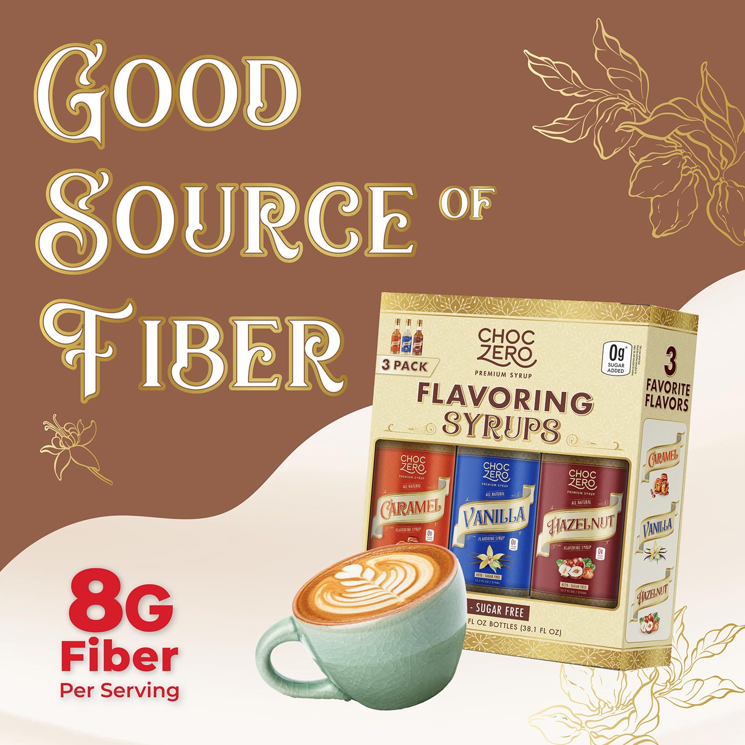 ChocZero Sugar Free Coffee Syrup Trio (3 x 10.8oz small bottles)