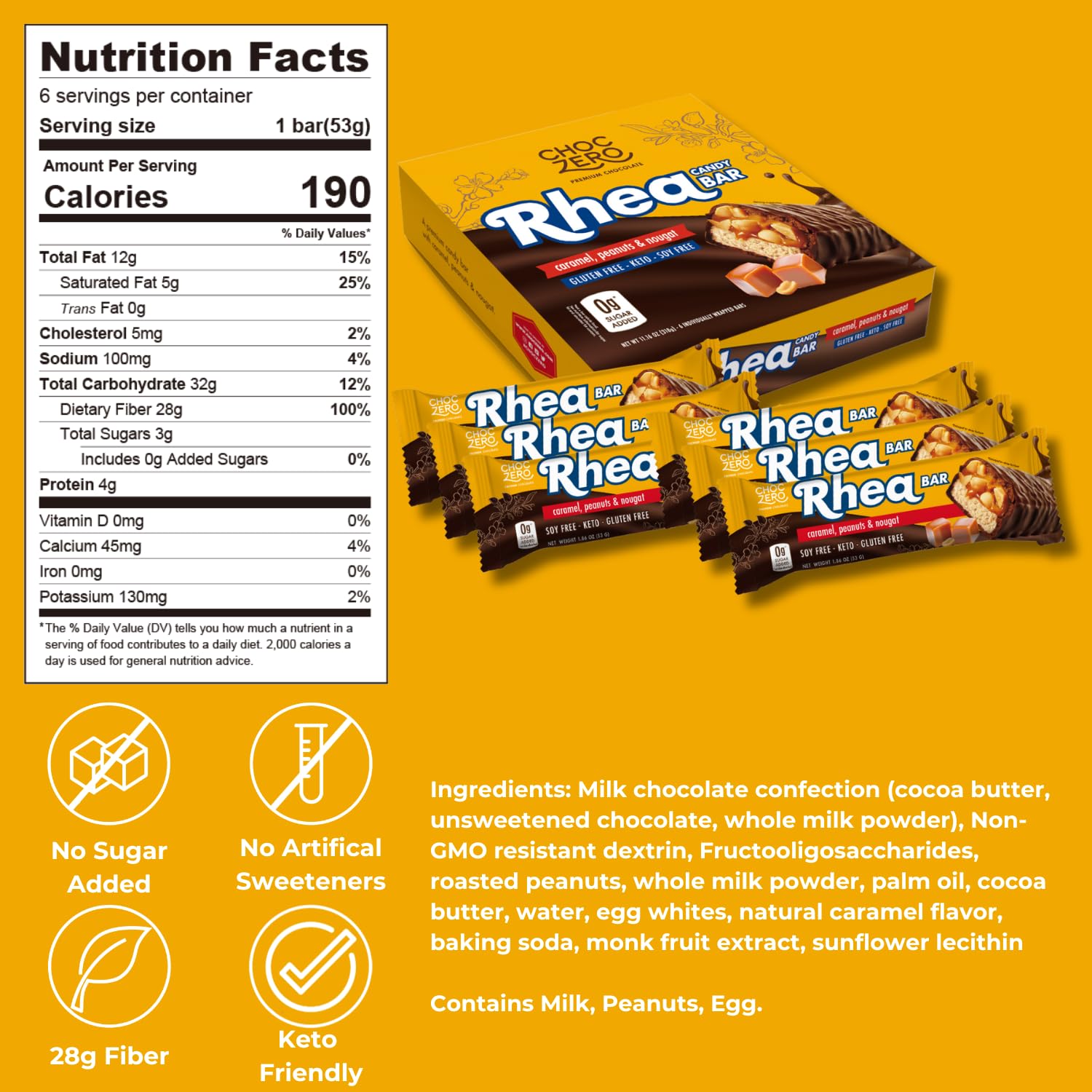 ChocZero GF Keto FULL SIZE Rhea Candy Bars
