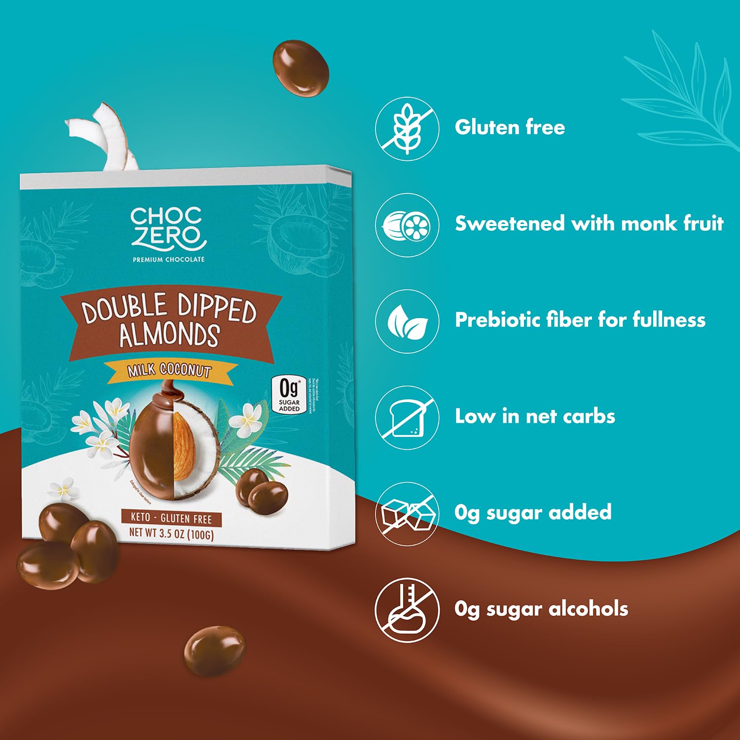 ChocZero Keto Milk Chocolate Covered COCONUT Almonds (100g)