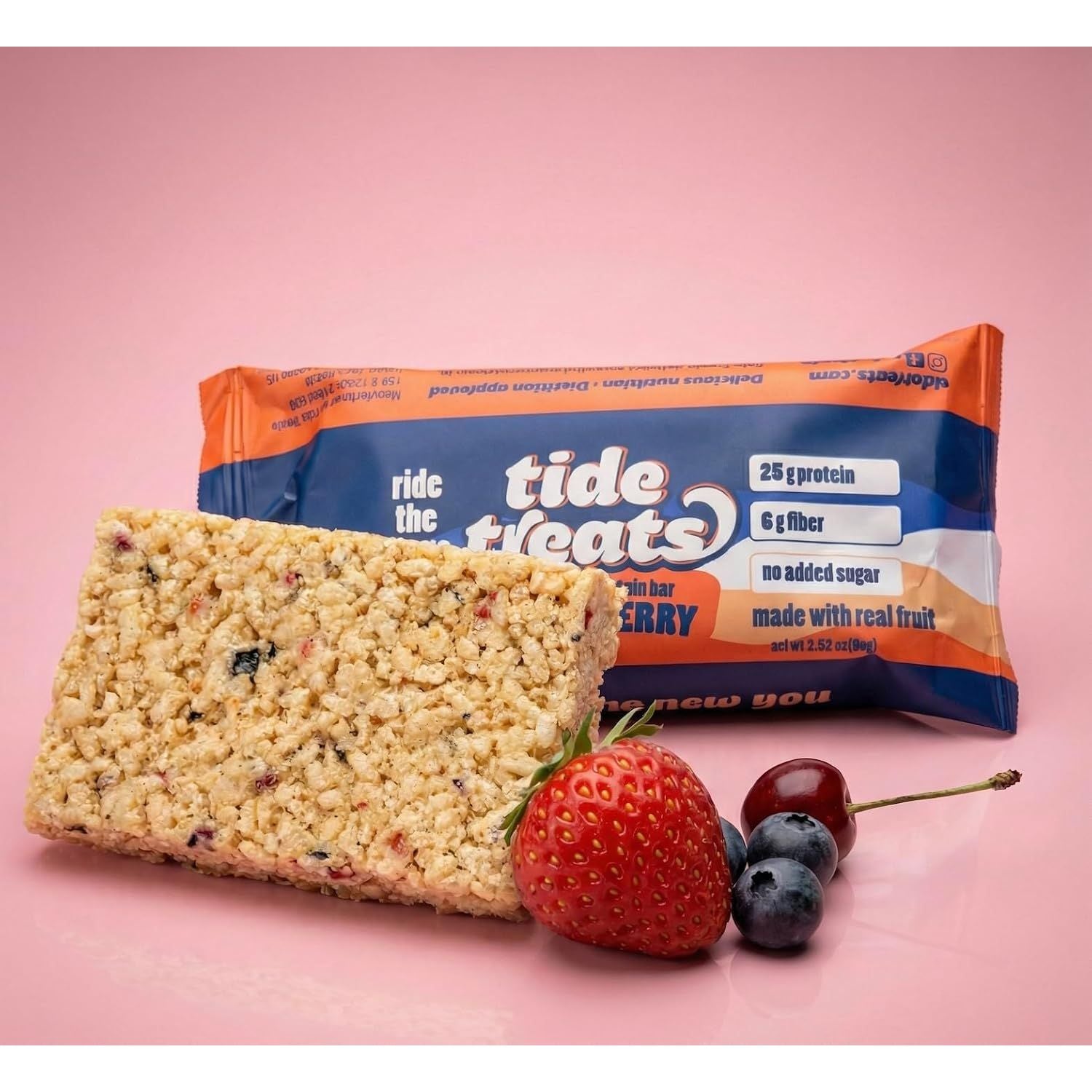 Tide Treats barre protéinée de riz croustillant Island Berry, collation sans gluten riche en protéines au Canada