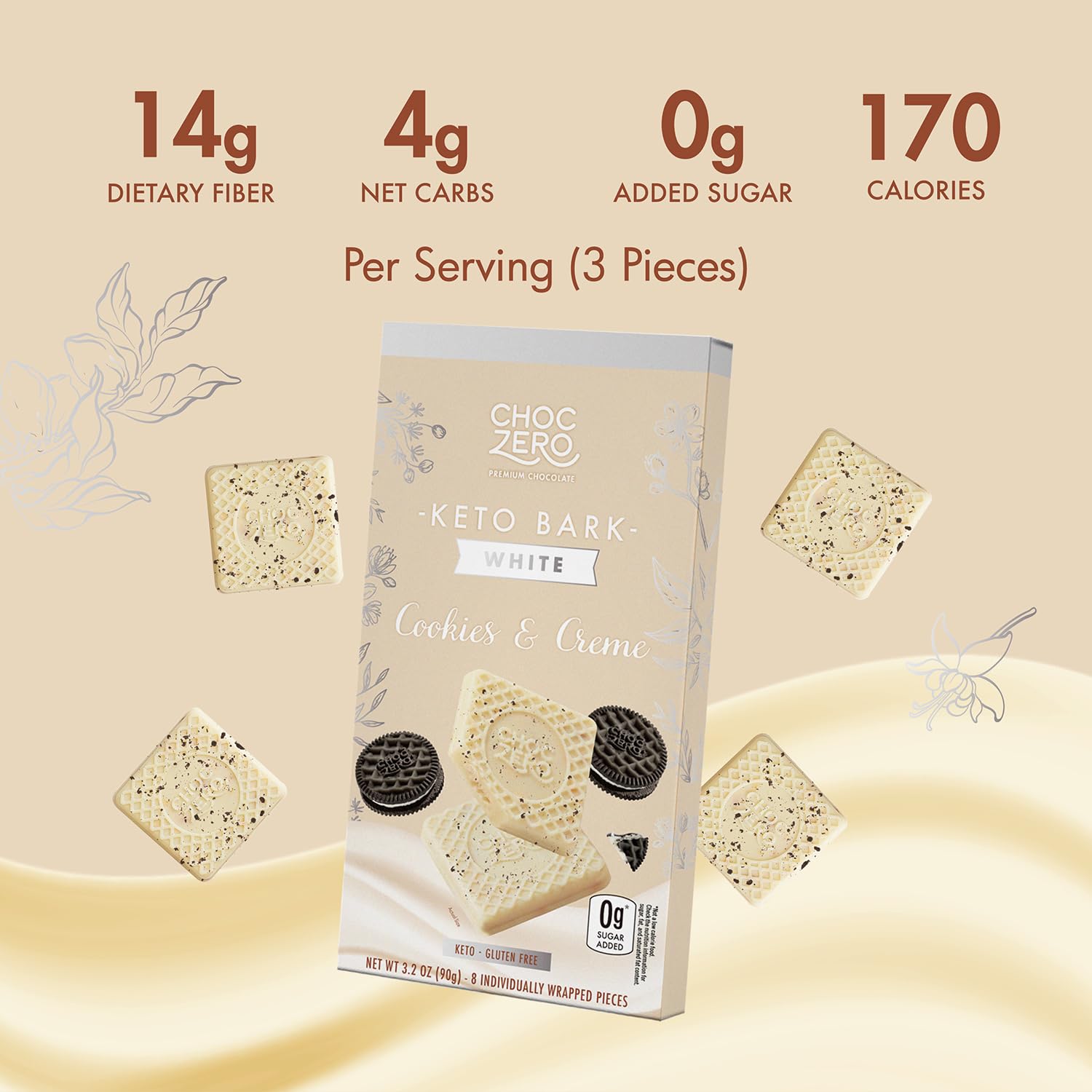 ChocZero Sugar Free Keto Bark (1 bar of 8 pieces) — alternate angle