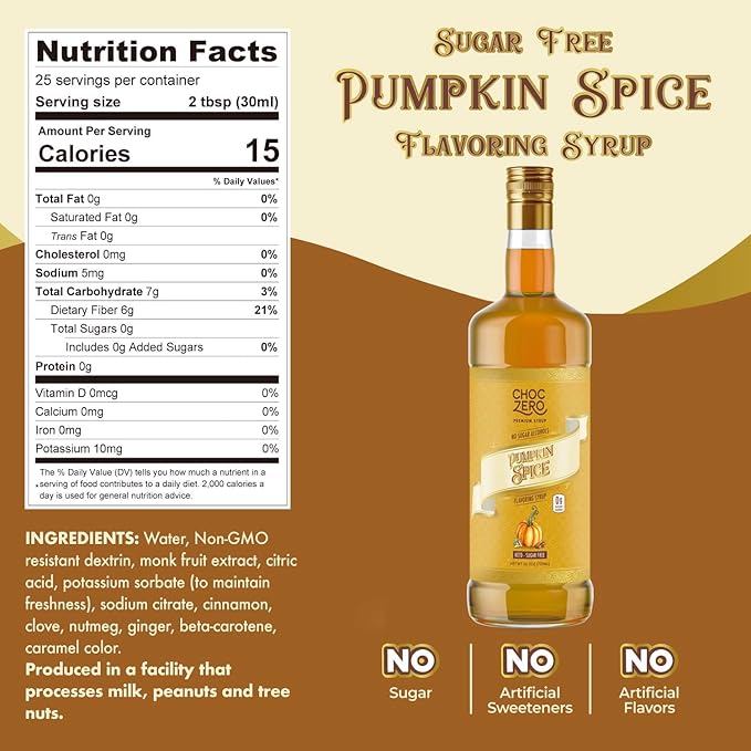ChocZero Sugar Free Coffee Syrup (1 bottle 25.4 oz) - Top Nutrition and Fitness Canada Pumpkin Spice-Gingerbread-Sugar Cookie-Mocha Coffee