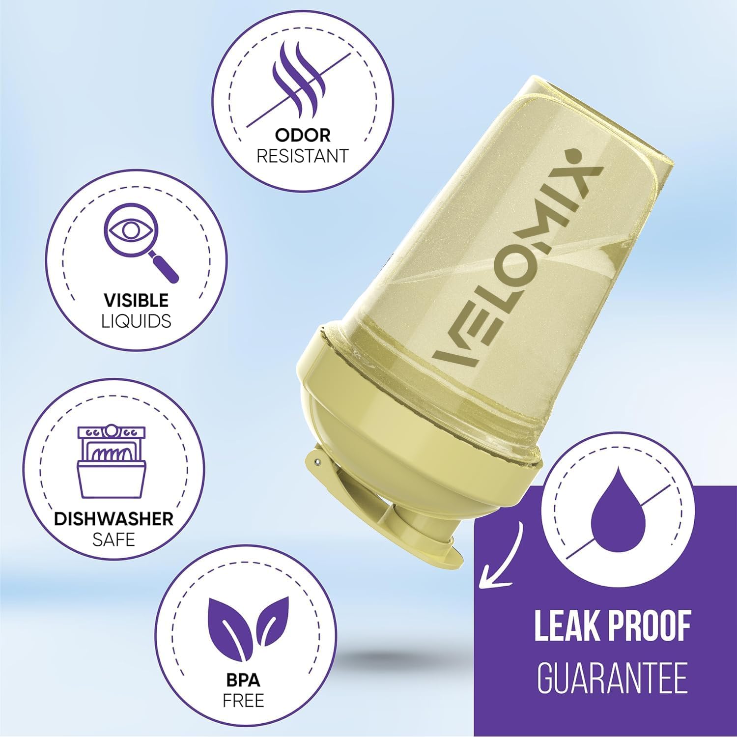 VELOMIX Shaker Bottle with stainless ball (1 bottle - 20oz) - Top Nutrition and Fitness Canada Blue-Purple-Yellow-Taupe/Peach-Green