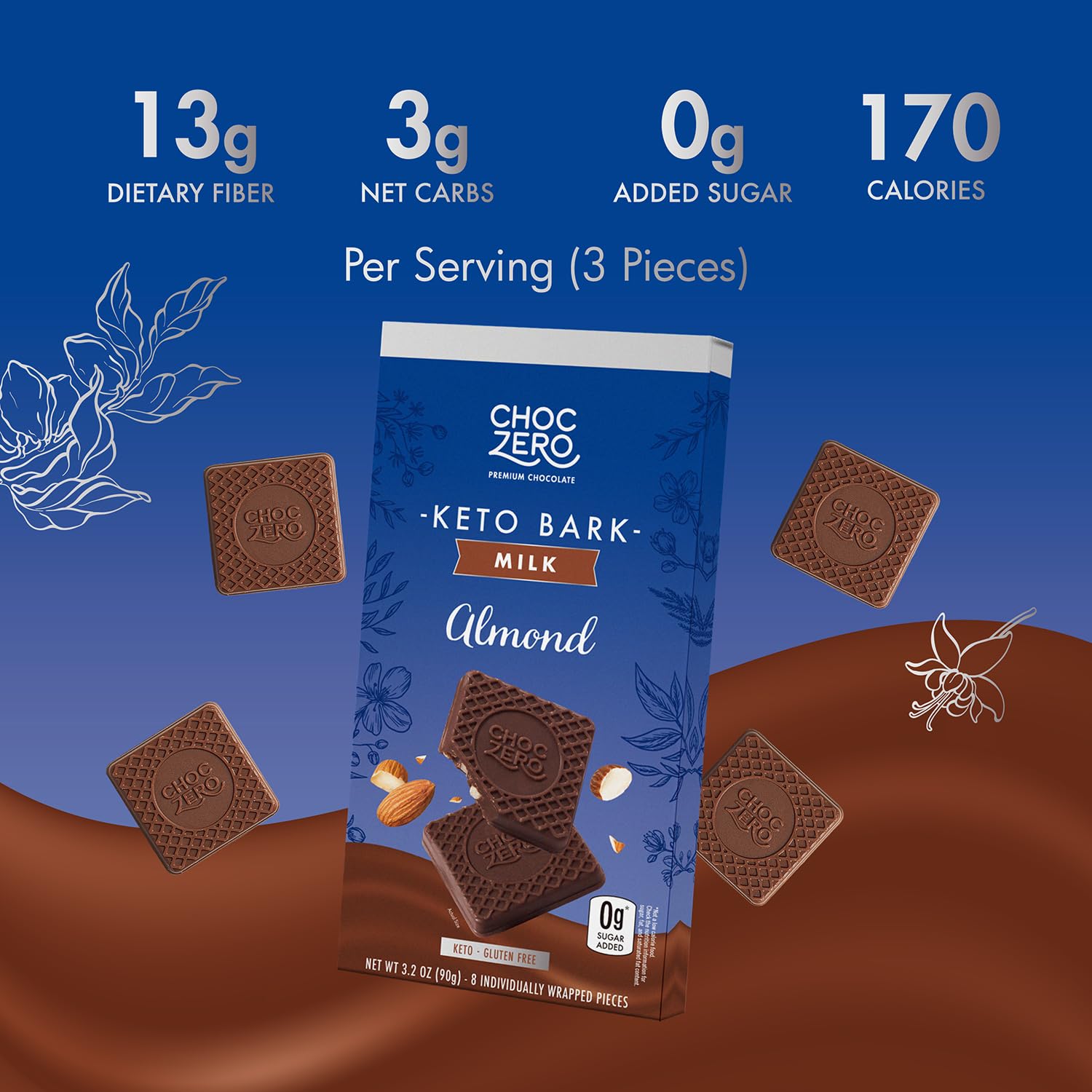 ChocZero Sugar Free Keto Bark (1 bar of 8 pieces) — alternate angle