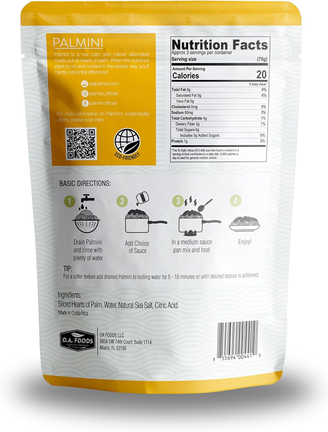 Purée de Palmini à faible teneur en glucides