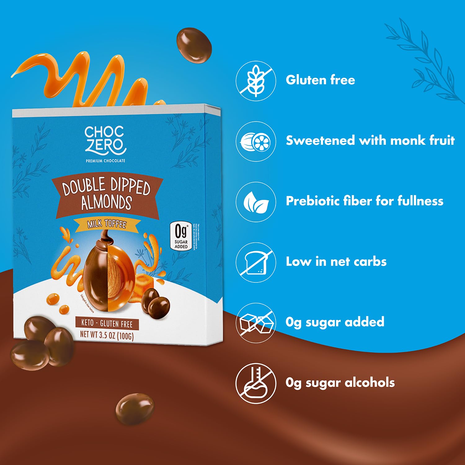 ChocZero Keto Milk Chocolate Covered TOFFEE Almonds (100g)