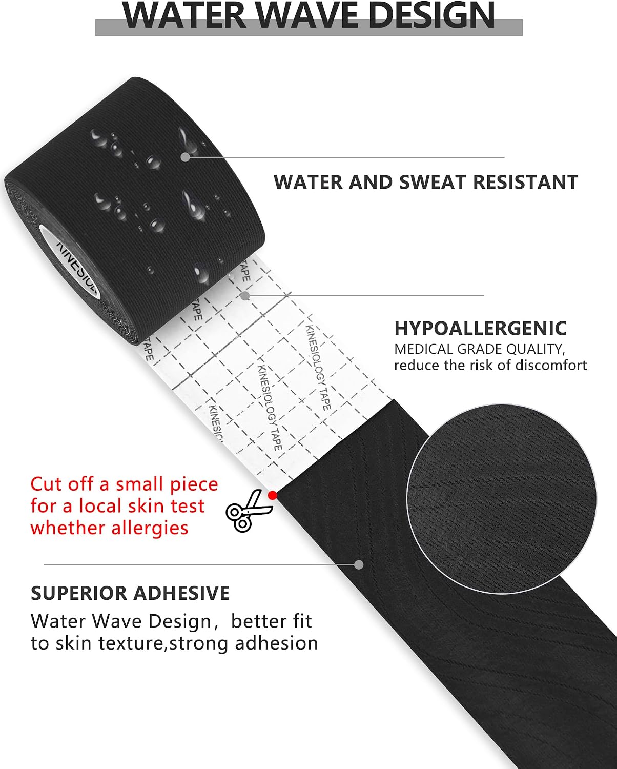 Kinesiology Tape (K-Tape) – Latex-Free, Water-Resistant Muscle Support – Black (1 Roll)