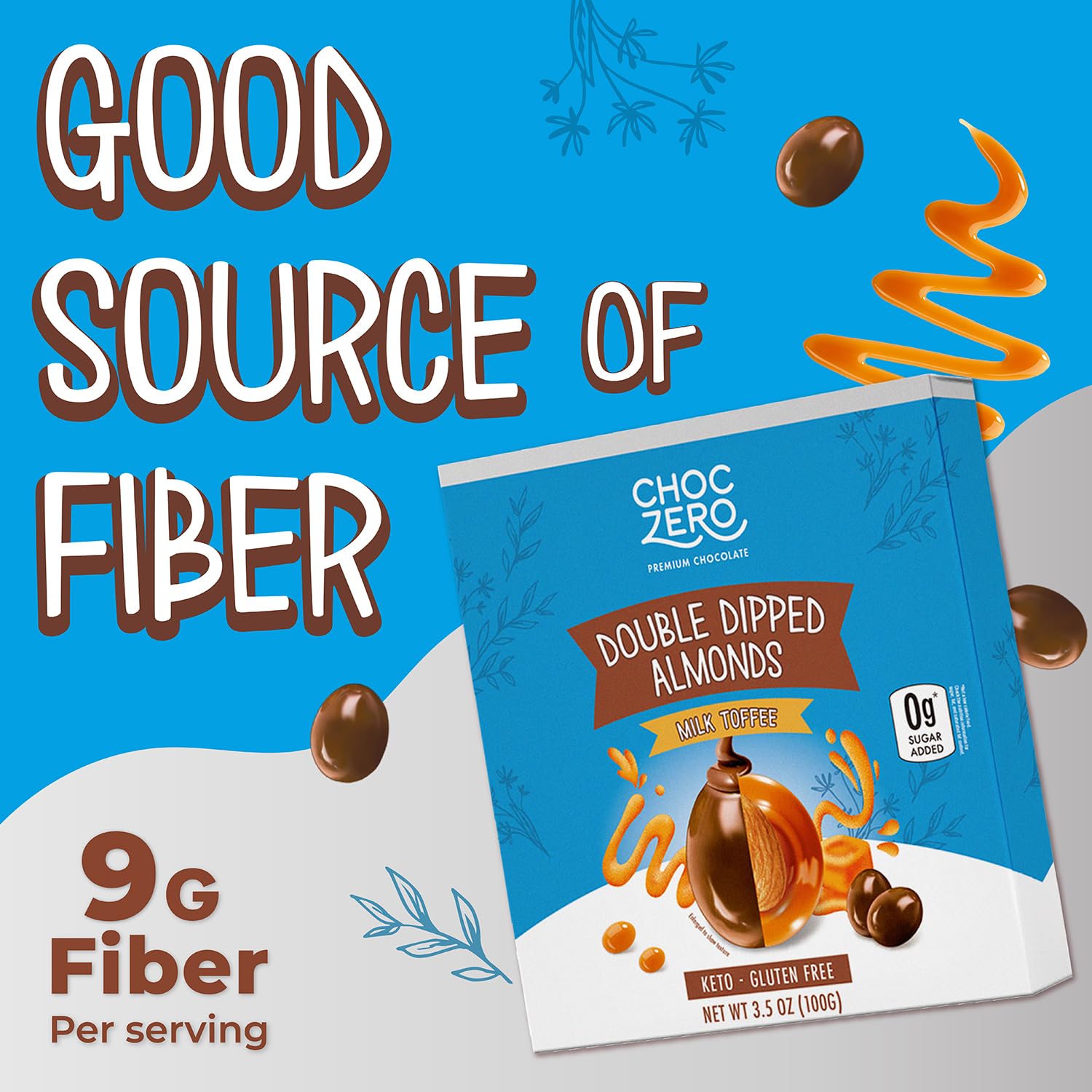 ChocZero Keto Milk Chocolate Covered TOFFEE Almonds (100g)