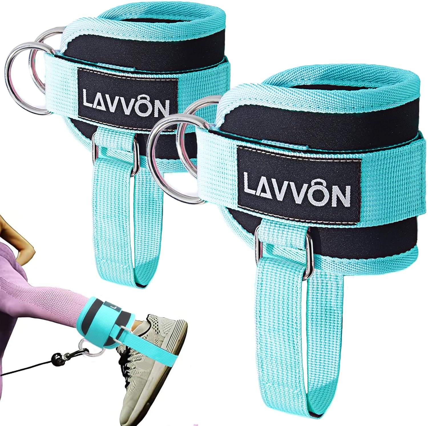 Ankle strap fastened snugly with a heavy-duty touch-fastener closure for a secure lower-body workout