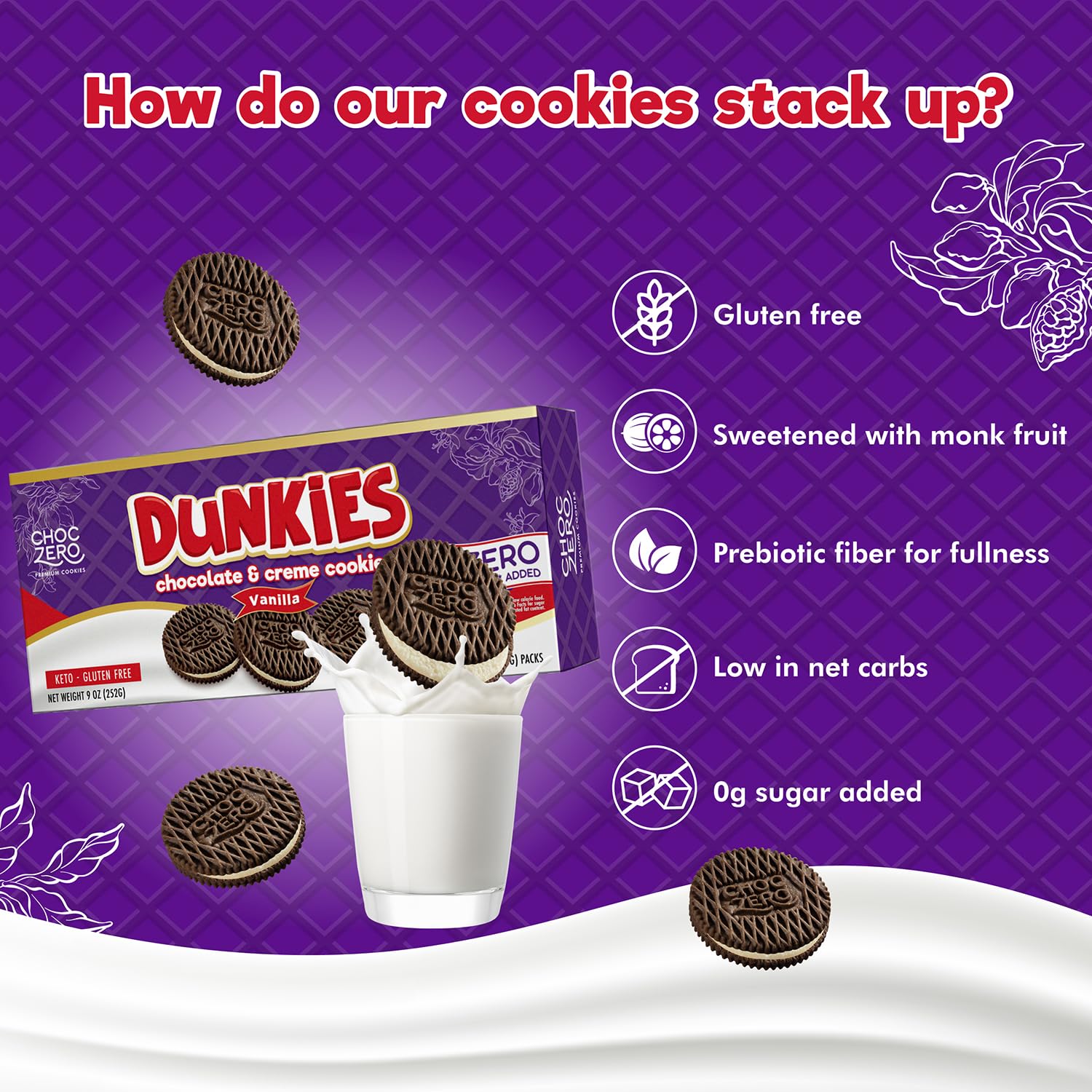 ChocZero Dunkies Sandwich Cookies - Keto GF "Oreos" A7x8axl