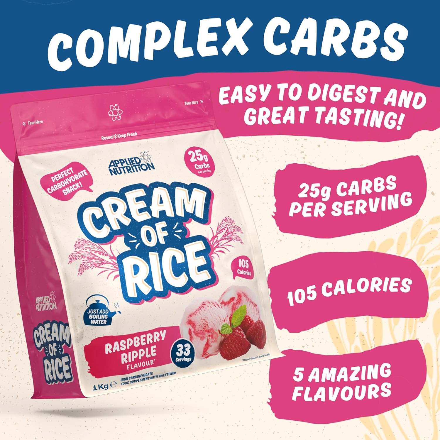 Applied Nutrition Cream Of Rice (1kg) - Top Nutrition and Fitness Canada Apple Crumble-Golden Syrup-Raspberry Ripple-Toffee Biscuit-Unflavored