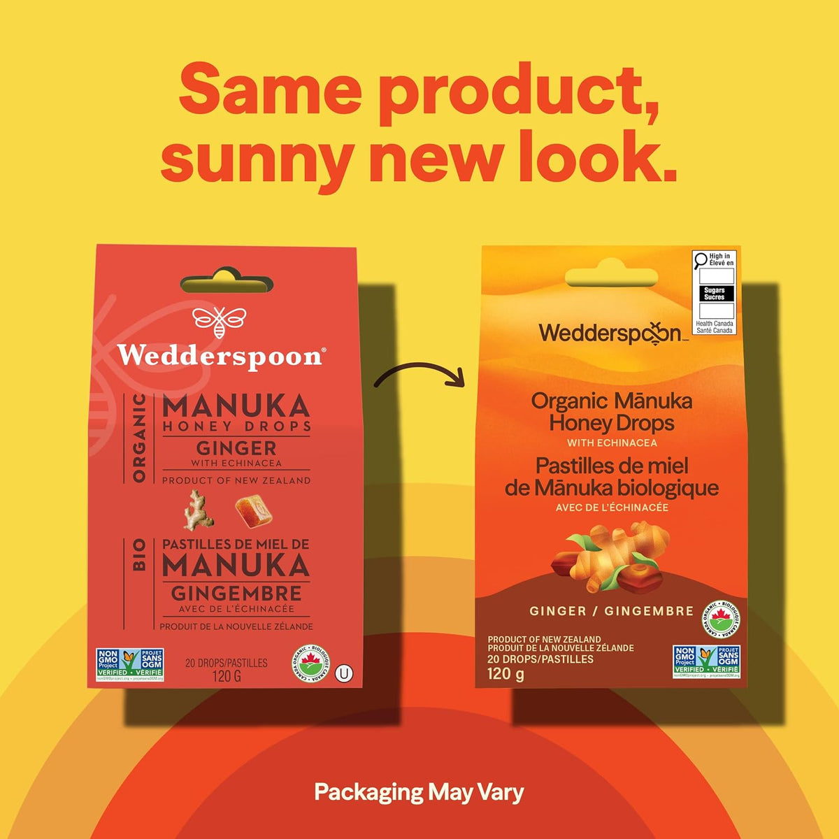Wedderspoon Organic Manuka Honey Drops Ginger (1 Bag of 20 individually wrapped)