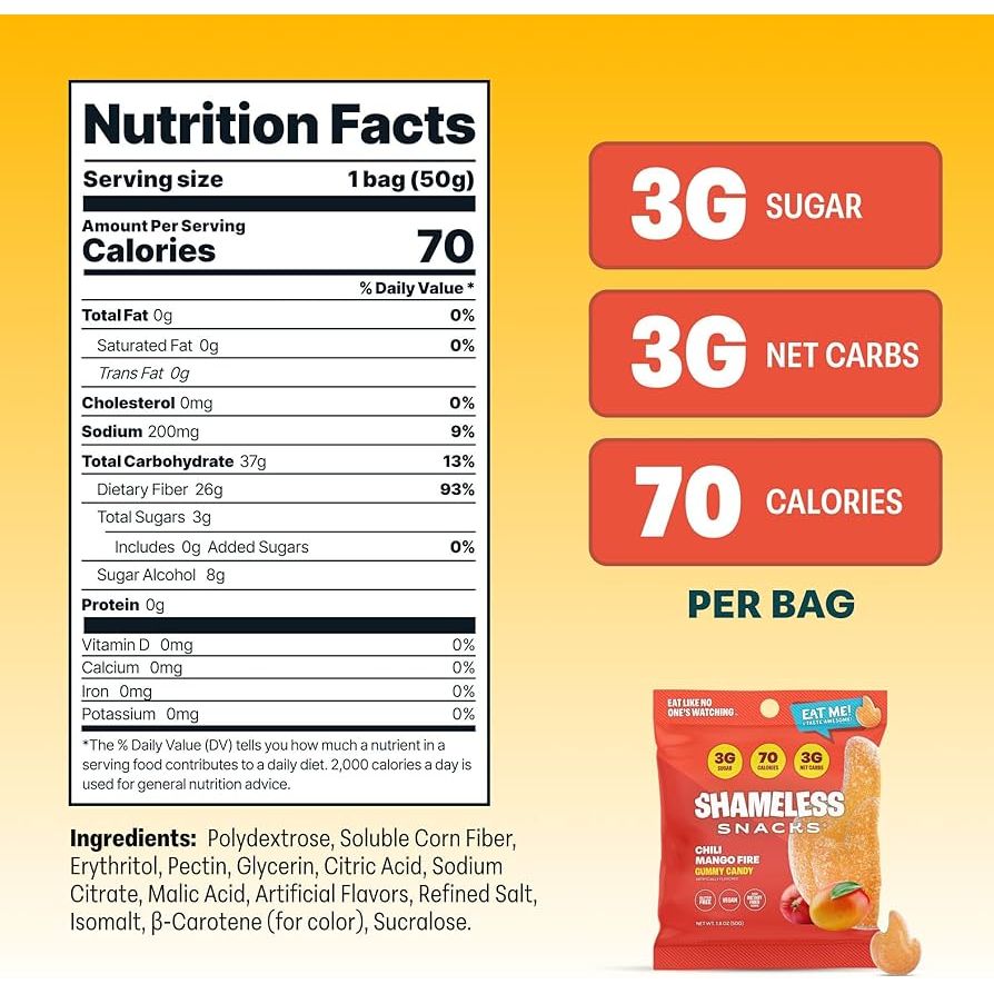 Shameless Snacks Low Sugar Vegan Gummy Candy (1 bag)
