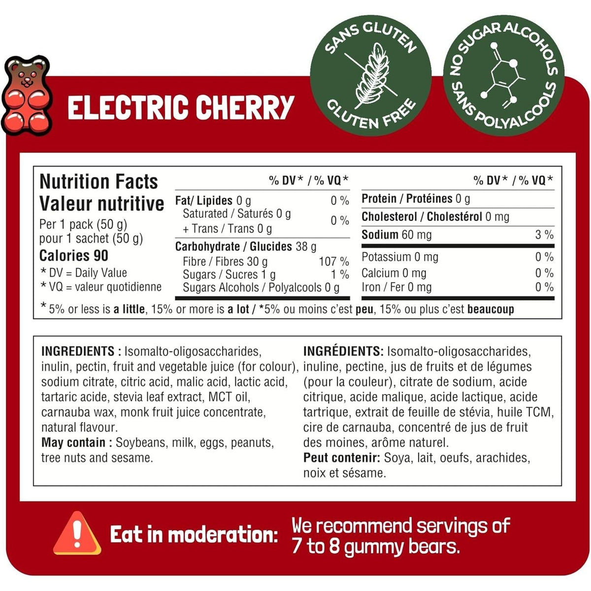Go Nutrition Go Gummies (Box of 12) — Electric Cherry Nutrition Facts panel, per 50g bag