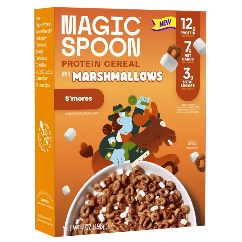 Magic Spoon S'mores Protein Cereal with marshmallows, 7 oz box, 12 g protein, 7 g net carbs, 3 g sugar