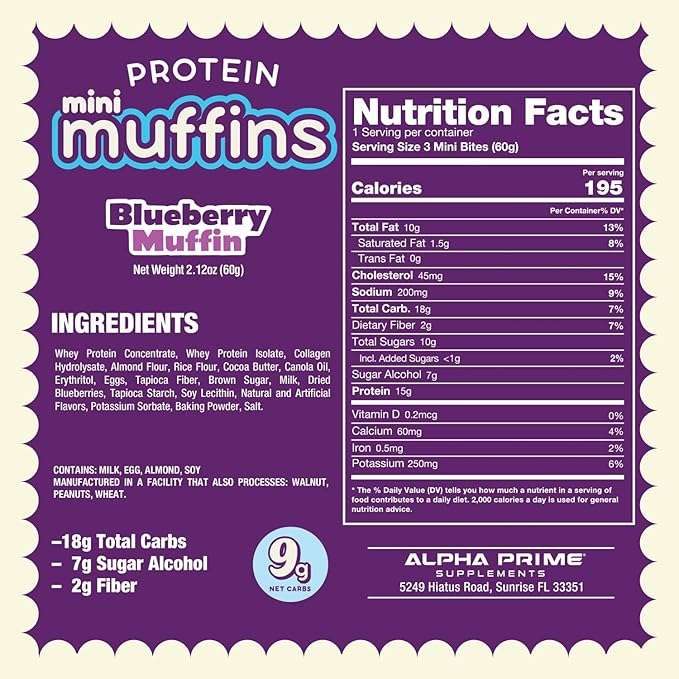 Alpha Prime Mini Keto Protein Muffins (1 pack of 3 mini muffins) - Top Nutrition and Fitness