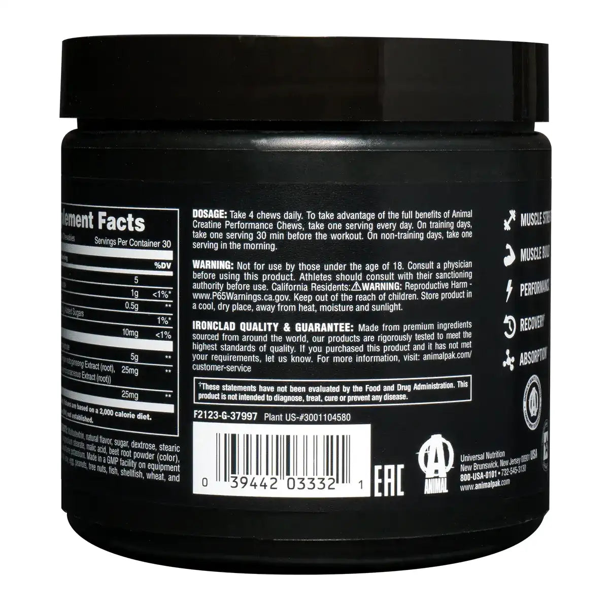 Animal Creatine Monohydrate Chews (120 chews) - Top Nutrition and Fitness