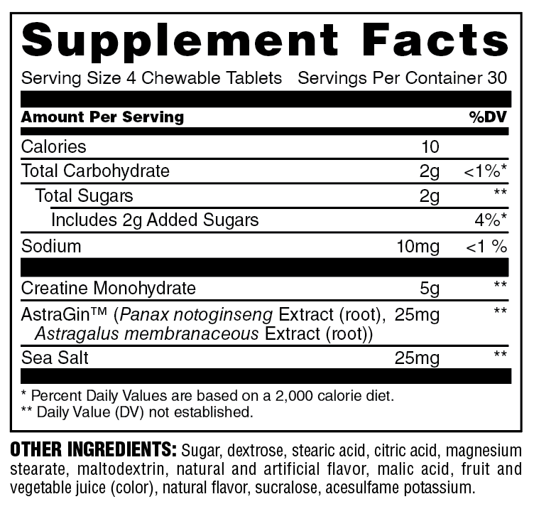 Animal Creatine Monohydrate Chews Supplement Facts label