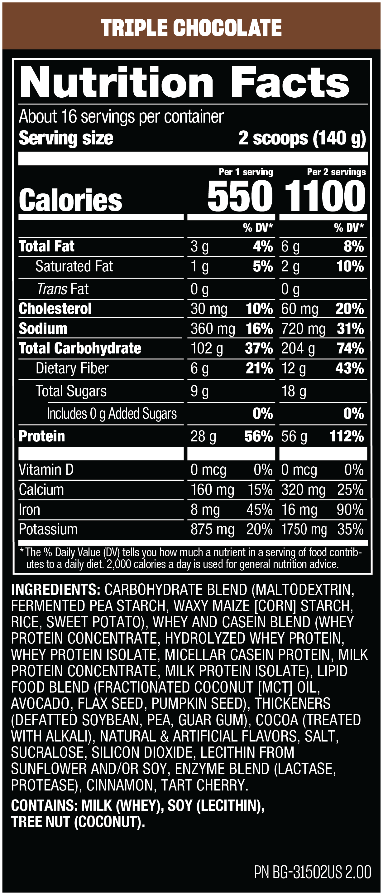 MUTANT Mass Gainer Protein Powder | High-Calorie Weight Gainer Supplement Facts label