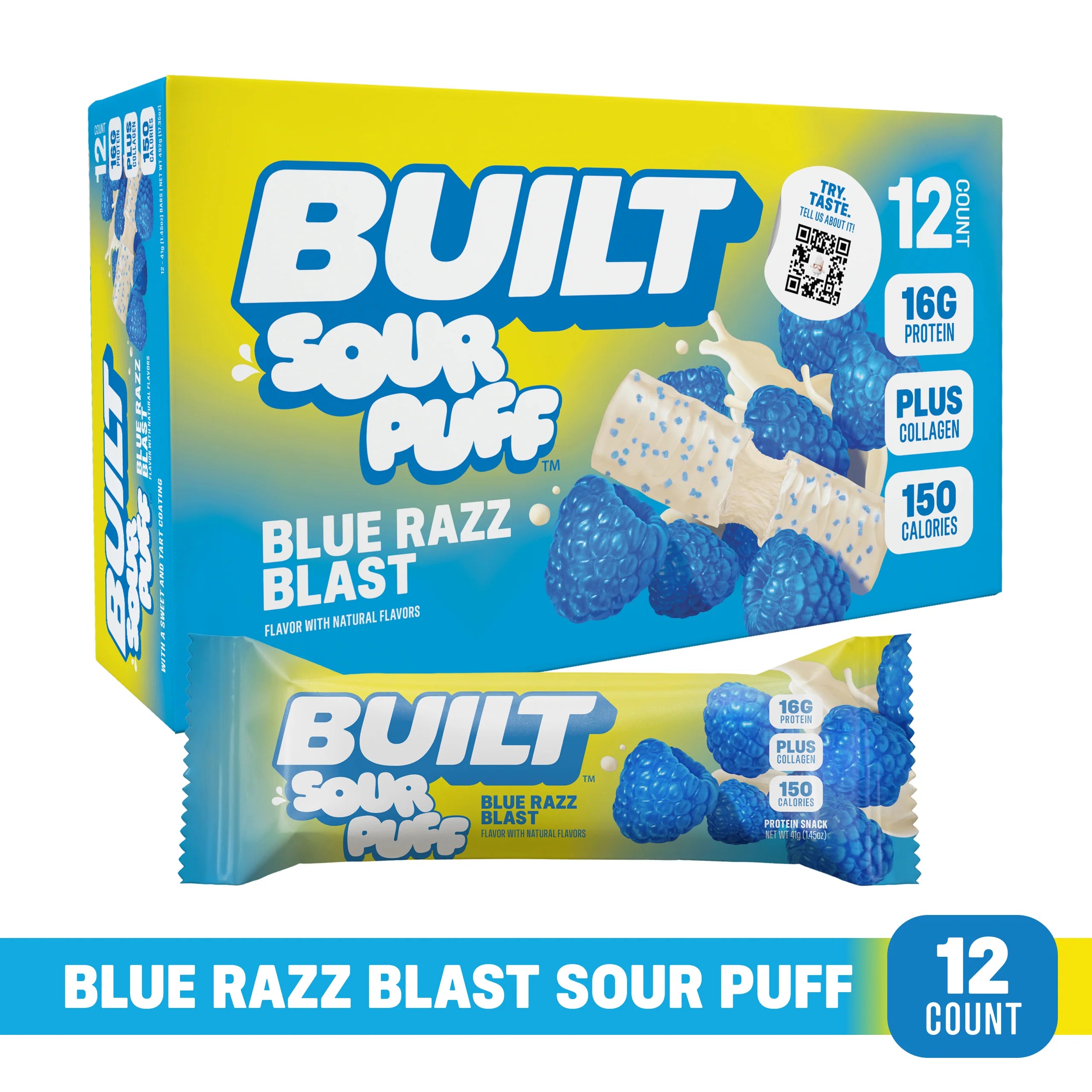Built Protein Bars & Puffs Bluerazzblast Sourpuff Siloctboxwrapper