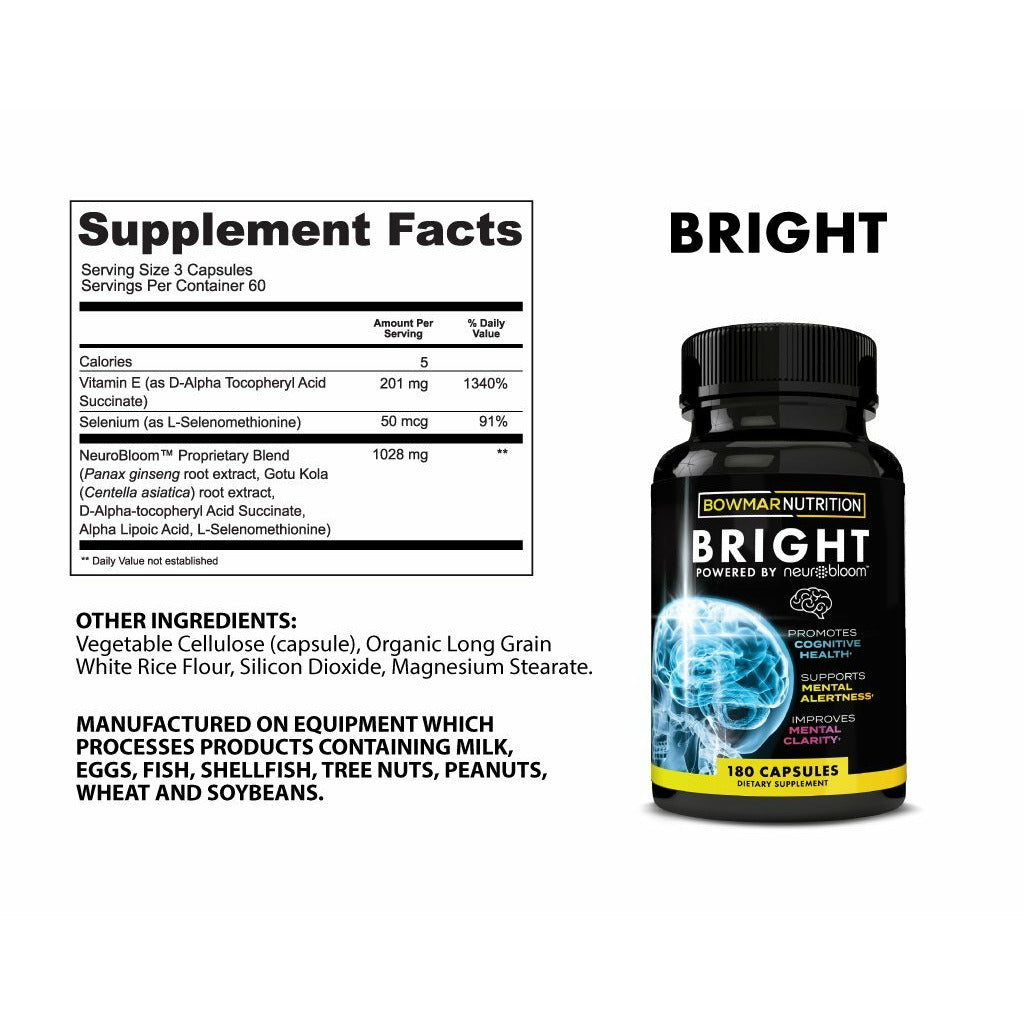 Bowmar BRIGHT powered by NEUROBLOOM (180caps) - Top Nutrition and Fitness