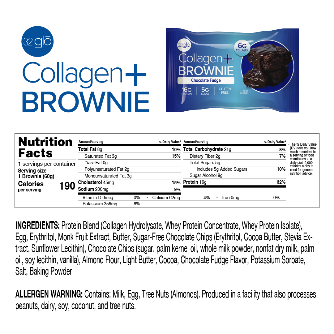 321GLO Brownie+ Collagen Nutrition Facts label