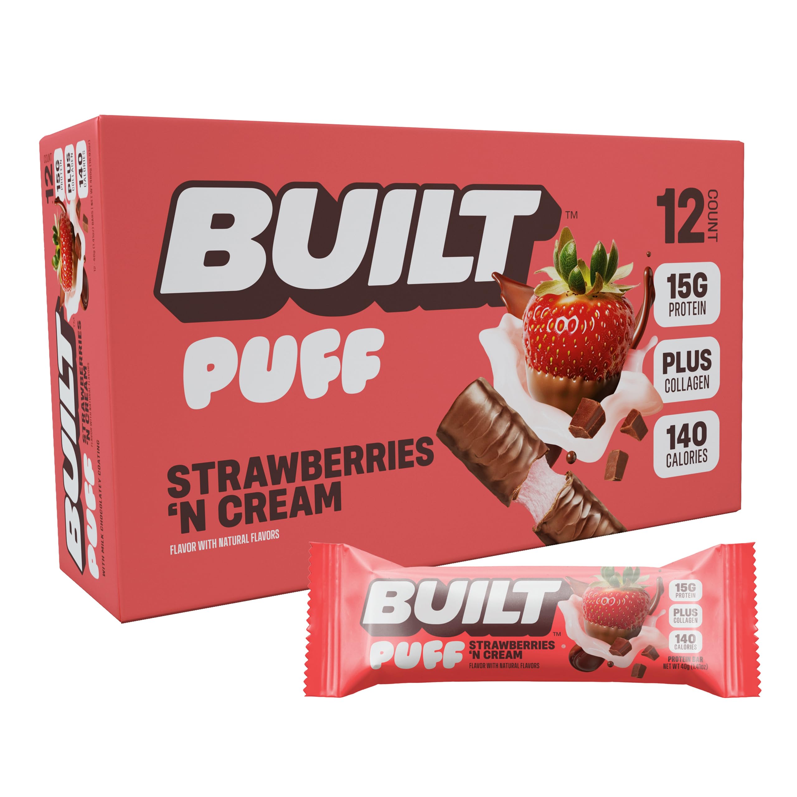 Built Protein Bars & Puffs (1 Box of 12) — Peanut Butter Cookie CHUNK Puff *LIMITED* front