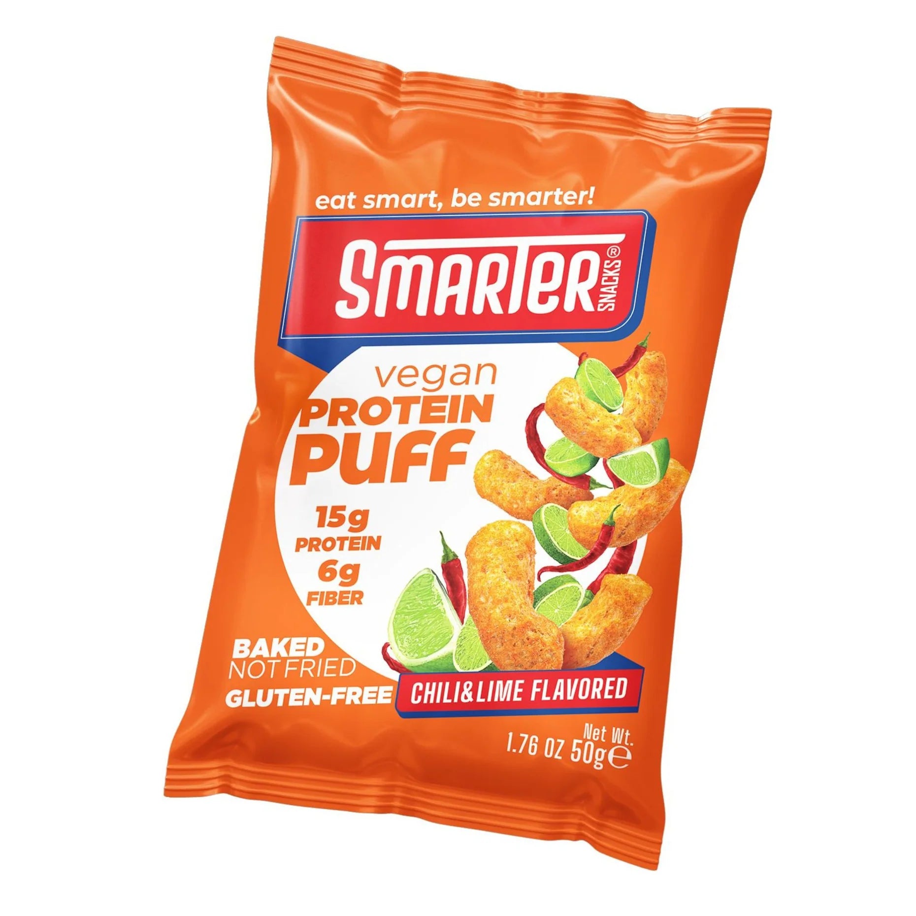 Smarter Snacks Protein Puff Chili & Lime 50g bag — front