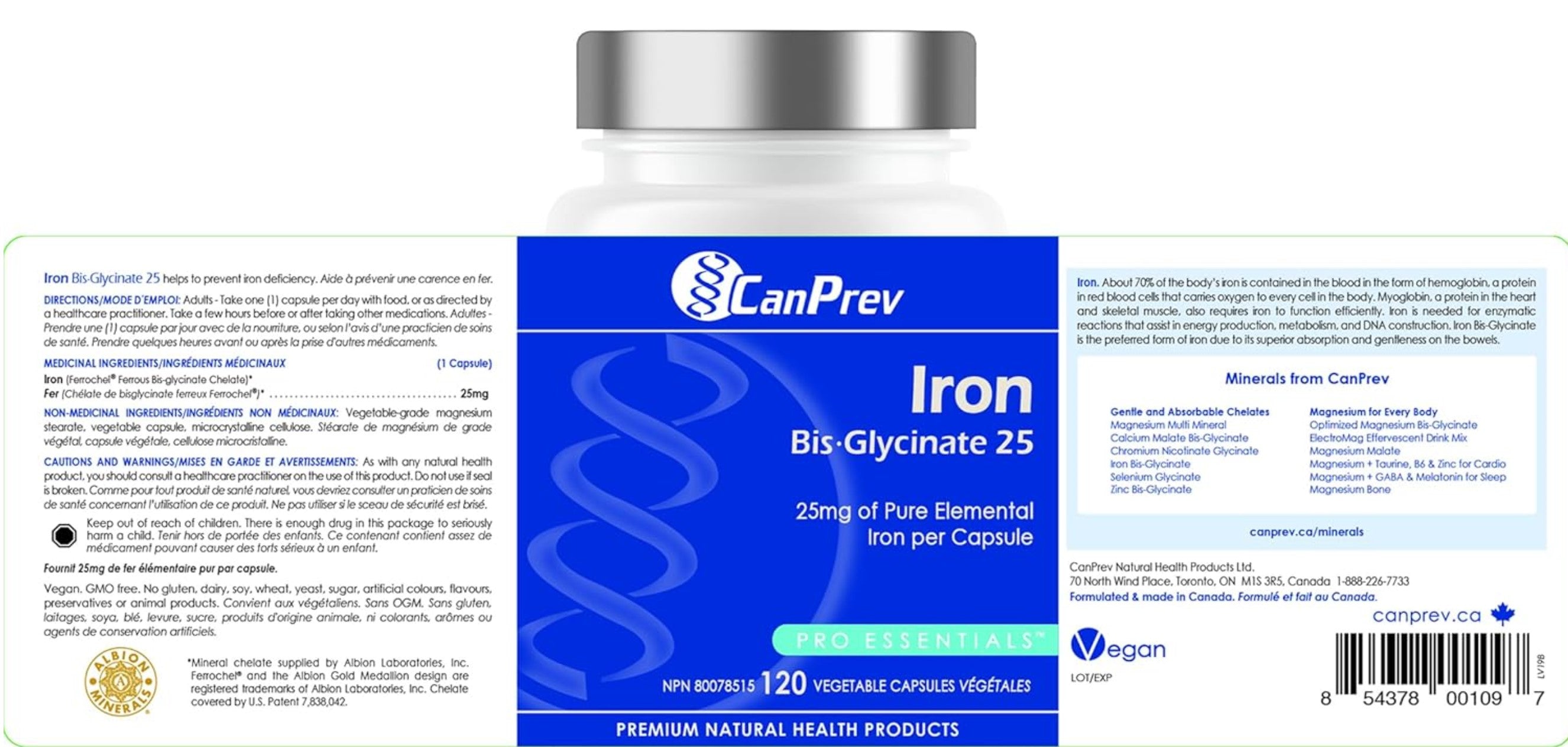 CanPrev Iron Bis-Glycinate 25 (120 V-Caps)