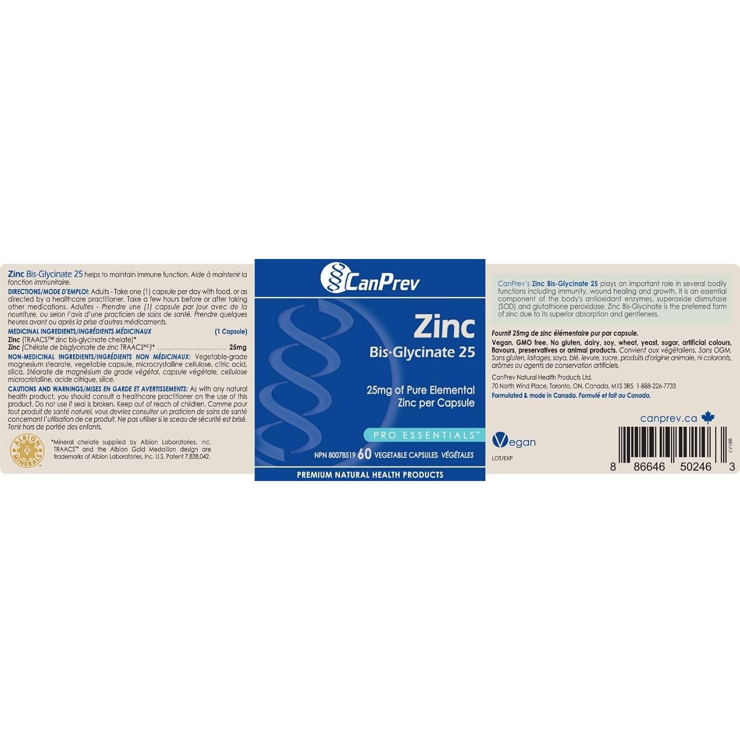 CanPrev Zinc Bis-Glycinate 25 - Top Nutrition and Fitness