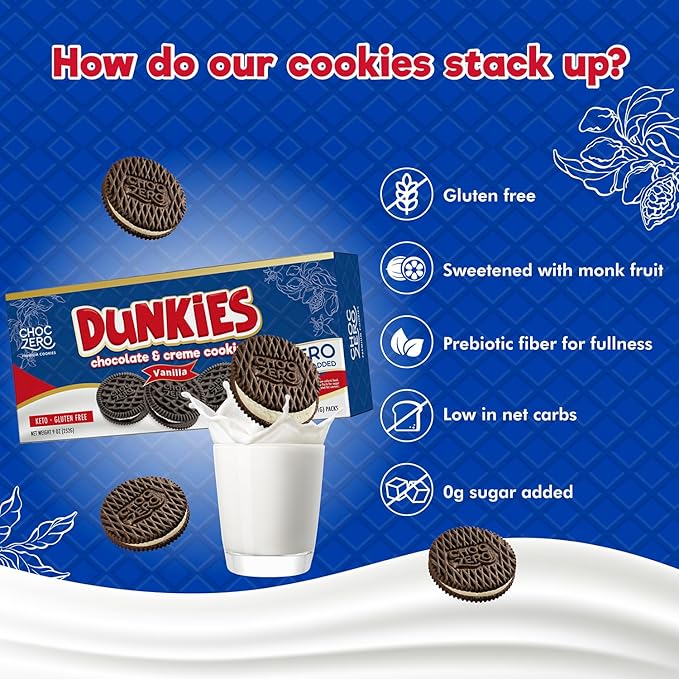 ChocZero Dunkies Sandwich Cookies - Keto GF "Oreos" (24 cookies) - Top Nutrition and Fitness