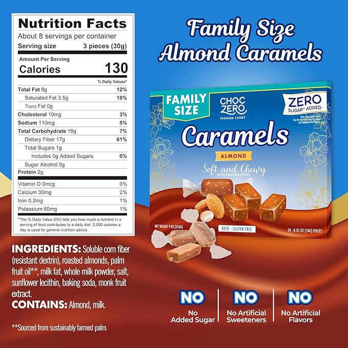 ChocZero Keto GF Caramel Candies (24 pieces family size) - Top Nutrition and Fitness