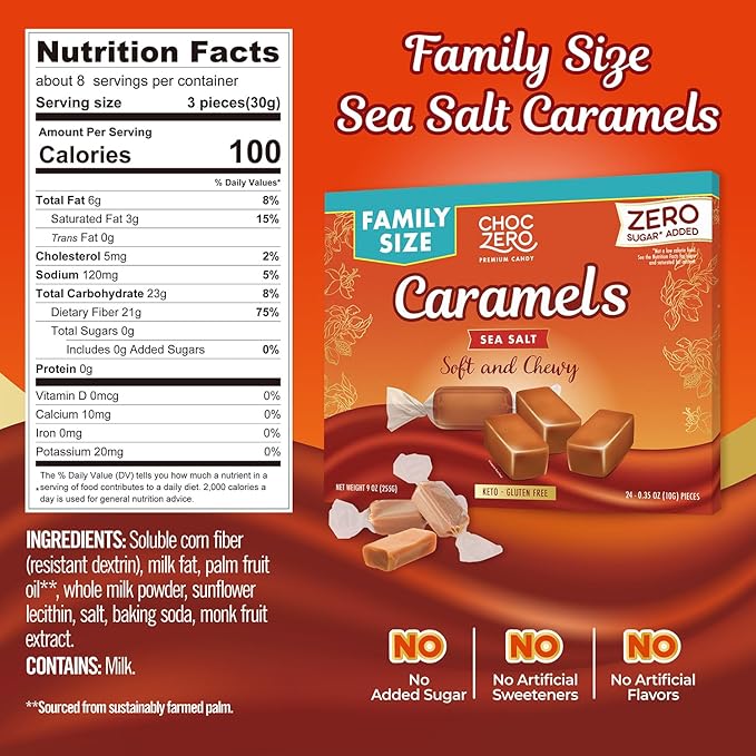 ChocZero Keto GF Caramel Candies (24 pieces family size) - Top Nutrition and Fitness