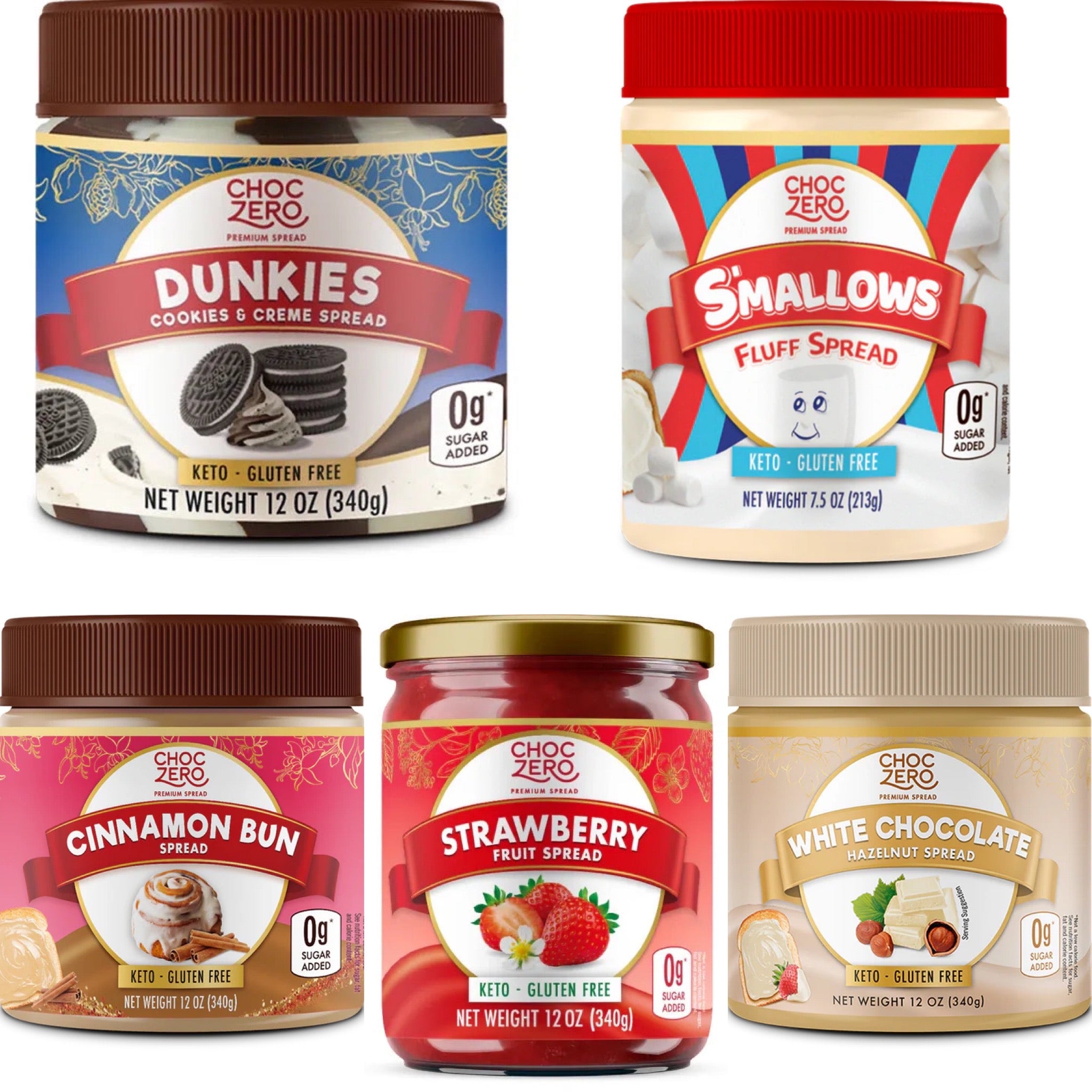 ChocZero Keto Spread (1 jar) - Top Nutrition and Fitness Canada Cinnamon Bun-Cookie Butter-Marshmallow Fluff-Strawberry Fruit Spread (Jam)-White Chocolate Hazelnut