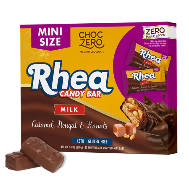 ChocZero Mini Peanut Caramel Rhea Candy Bar (1 box of 15 bars) - Top Nutrition and Fitness